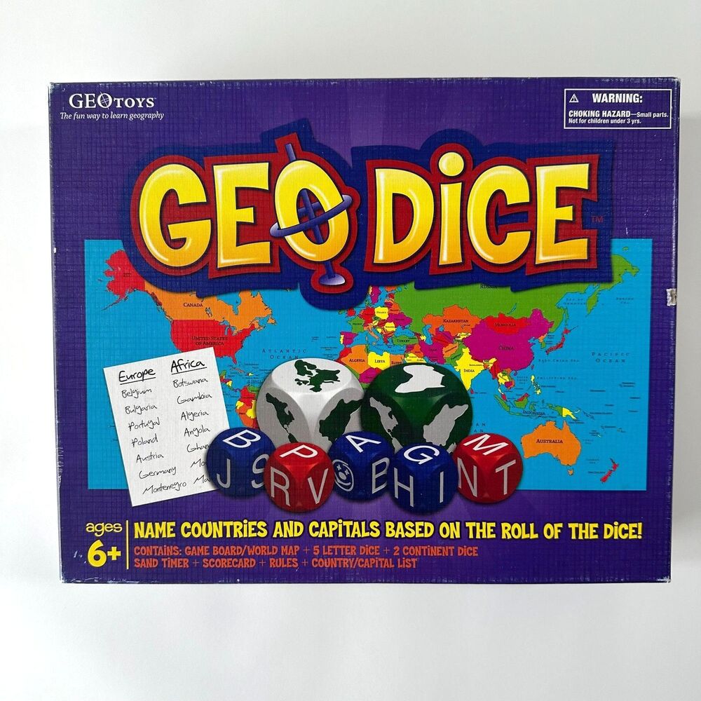 Geo Dice Geography Game Ages 6 & Up Geo Toys Complete